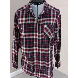 Eddie Bauer Womens Plaid Flannel Collared Button Up Shirt Multicolor Size Medium